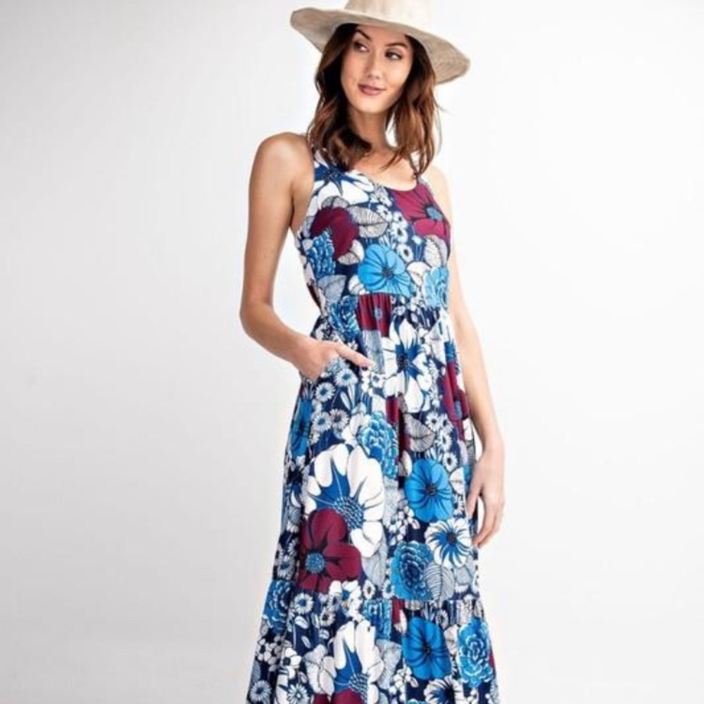 Maxi Dress Blue Floral Print